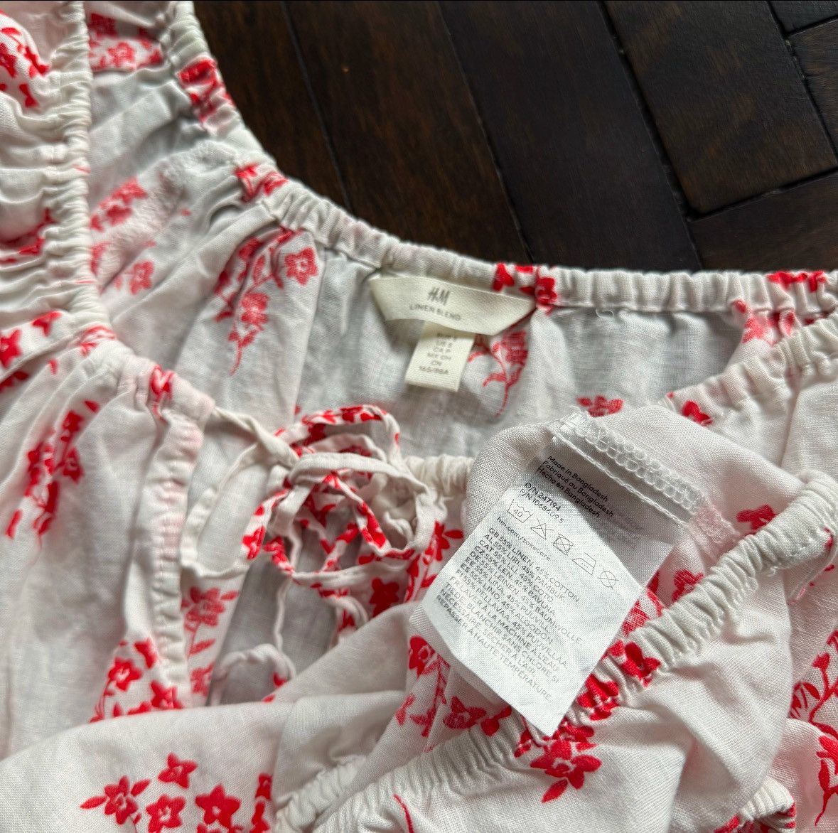 H&M H&M Womens White Floral Linen Blend Peasant Crop Top Blouse Size S / US 4 / IT 40 - 6 Thumbnail