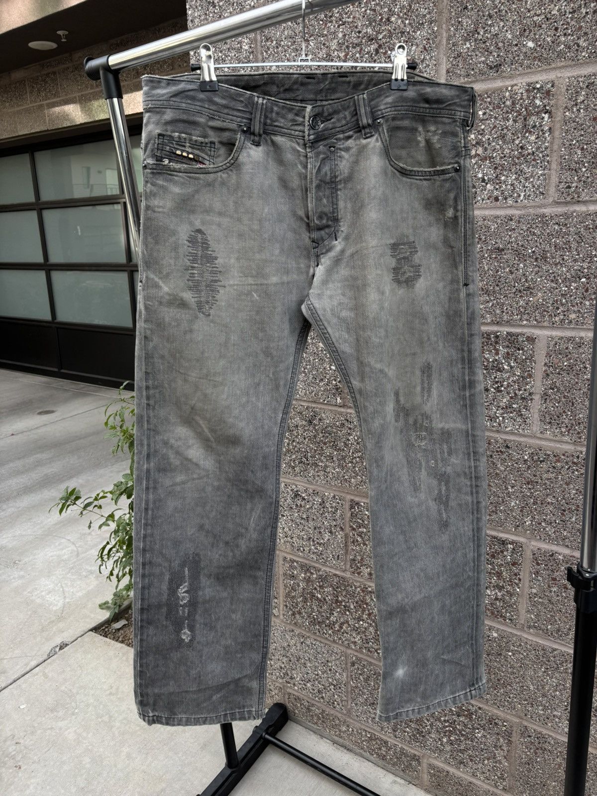 Diesel Diesel Grey Distressed Safado Rhinestone Jeans | Grailed
