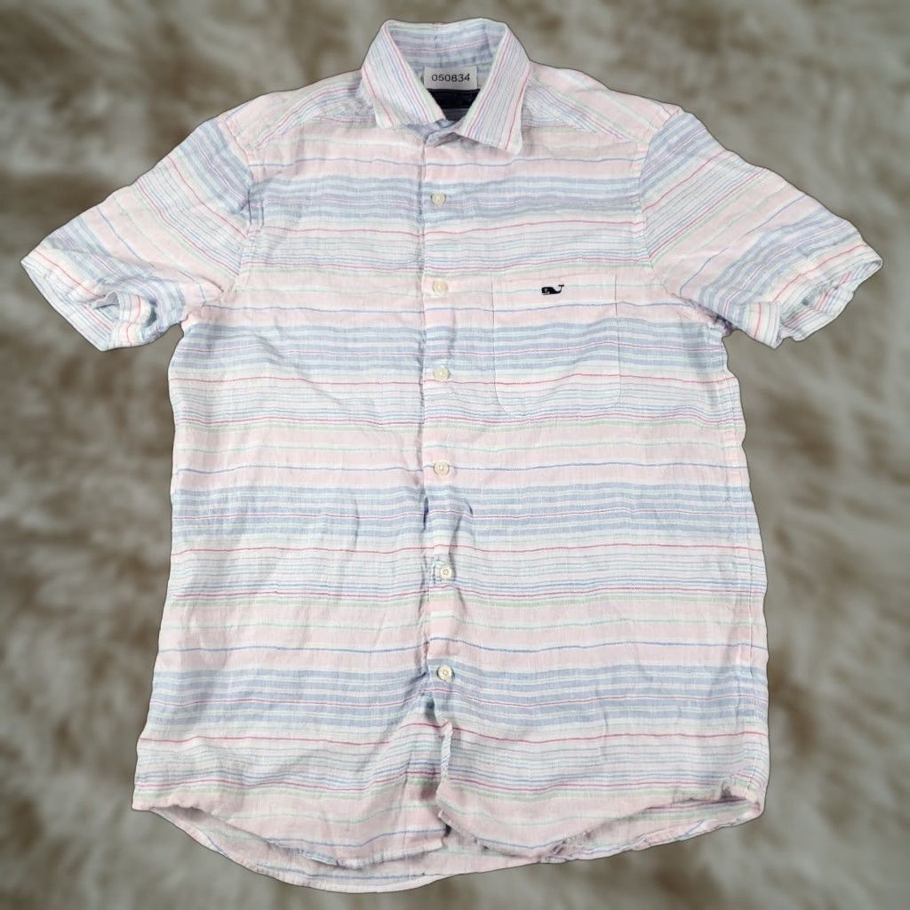 Vineyard Vines VINEYARD VINES Shirt Button-Up Collared Blue Red Striped Linen Short Sleeve Mens Small Size US S / EU 44-46 / 1 - 1 Thumbnail