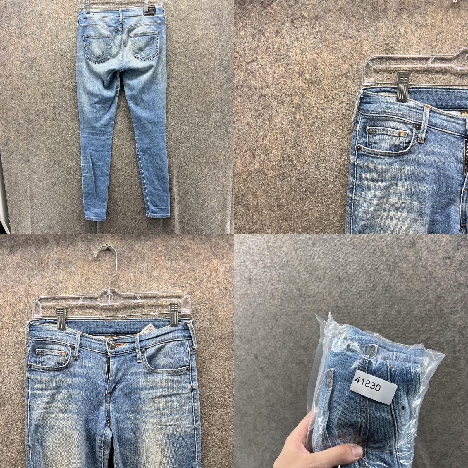 True Religion True Religion Casey Skinny Jeans Womens 25 Light Wash Distressed Stretch 25x28 Blue Denim Slim Pocket 5-Pocket Zip Womens Jeans Size 42" / US 20 - 8 Thumbnail