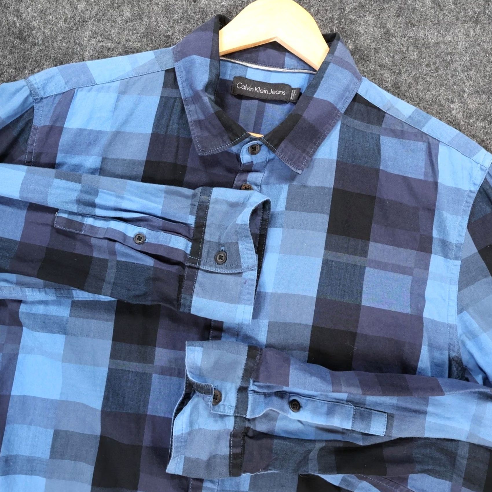 Vintage Calvin Klein Jeans Shirt Mens Large Blue Plaid Button Down Long Sleeve Size US L / EU 52-54 / 3 - 3 Thumbnail