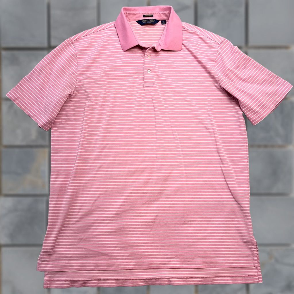 Ralph Lauren VINTAGE Polo Golf Shirt Mens XL Pink Striped Performance Pima Cotton Stretch Size US XL / EU 56 / 4 - 1 Thumbnail