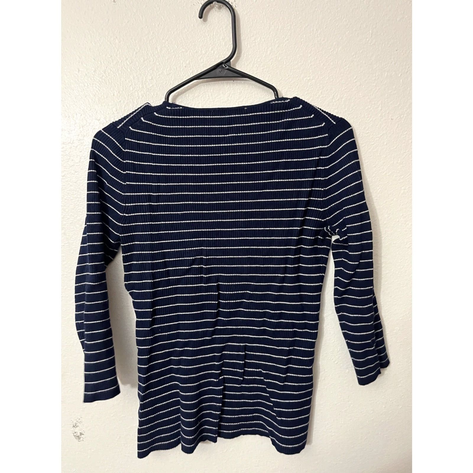 Vintage PILOSOPHY REPUBLIC Sweater Women Adult L Blue Striped V-Neck Long Sleeve Viscose Knit Size L / US 10 / IT 46 - 2 Thumbnail