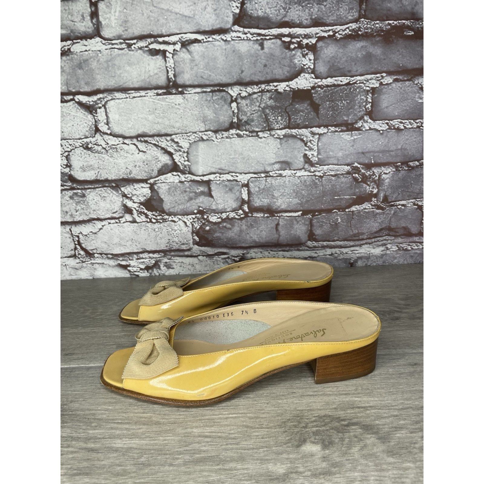 Salvatore Ferragamo Salvatore Ferragamo Yellow Patent Leather Slip On Heel Shoes Size US 7.5 / IT 37.5 - 3 Thumbnail