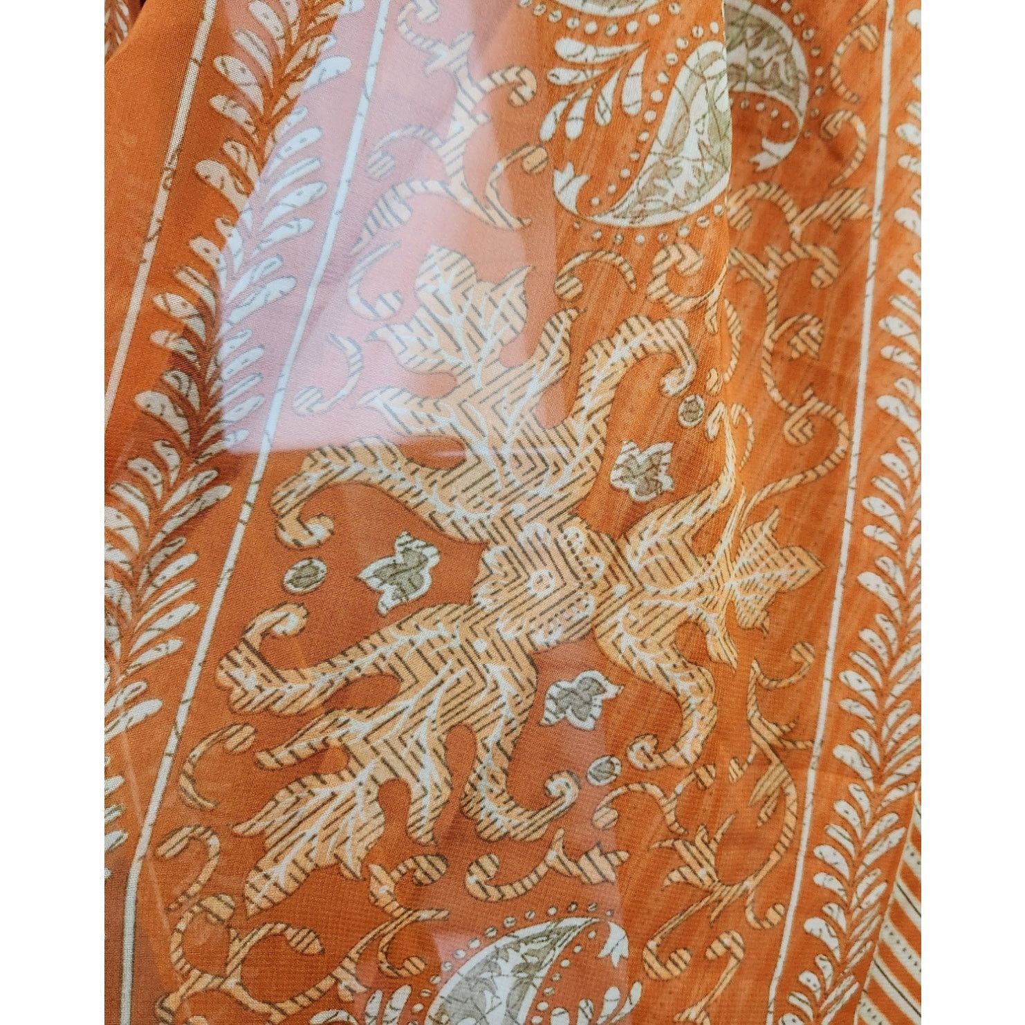 Other Orange White Floral Print Long Scarf Lightweight Soft Sheer Size ONE SIZE - 2 Thumbnail