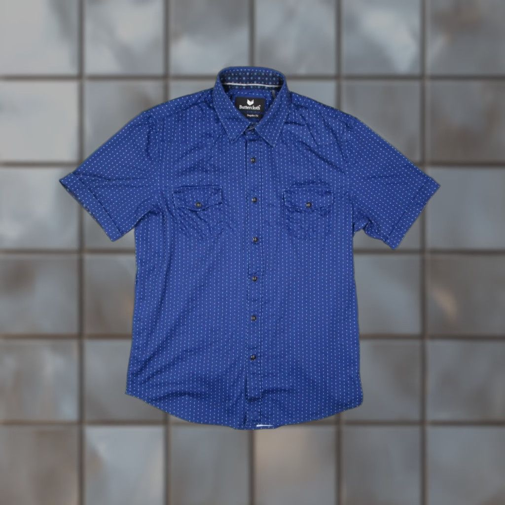 Vintage Buttercloth Mens Large Blue Short Sleeve Button Up Shirt Pearl Snaps Cotton Size US L / EU 52-54 / 3 - 1 Thumbnail