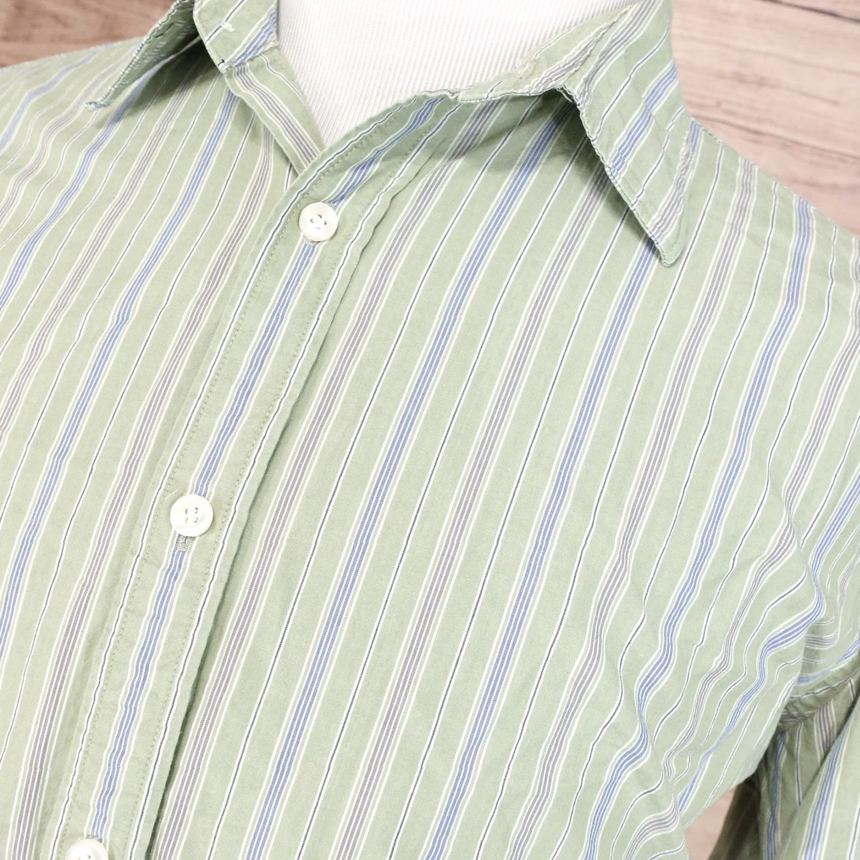 Liz Claiborne VINTAGE CLAIBORNE Shirt Men XL Green Striped Button-Down Cotton 25.5" Pit to Pit 60s 70s (if applicable) Size US XL / EU 56 / 4 - 2 Thumbnail
