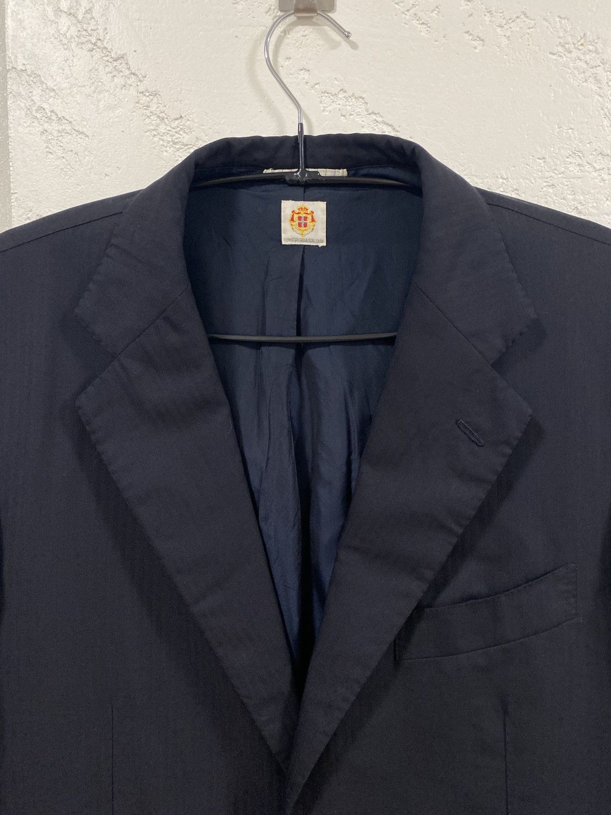 Luigi Borrelli Borelli Napoli Dark Blue Herringbone Wool Blazer Size: 50 Size 50R - 2 Thumbnail
