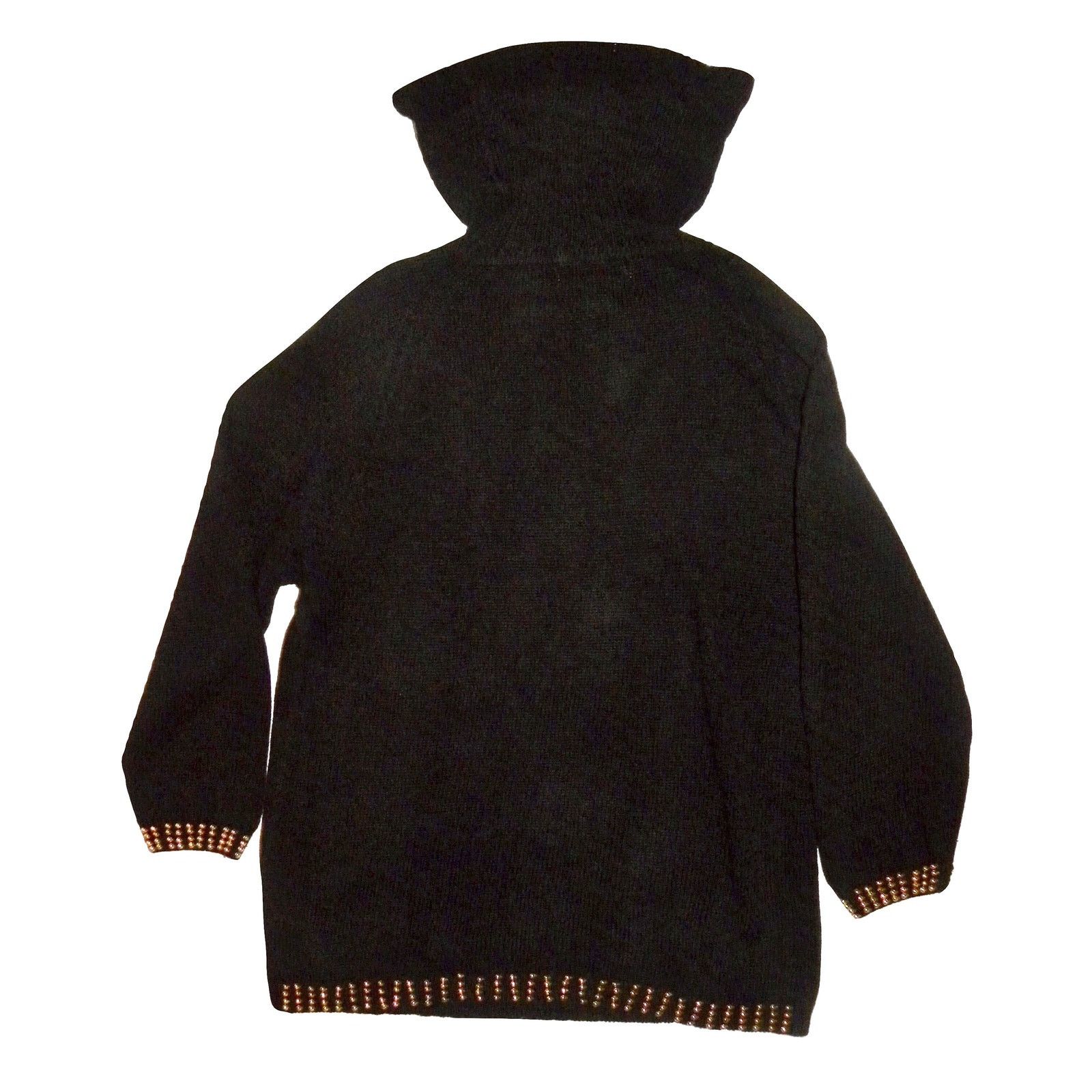 Vintage 90's Black Beaded Jeweled Cowl Neck Sweater Tunic Knit Dress Size M / US 6-8 / IT 42-44 - 5 Thumbnail