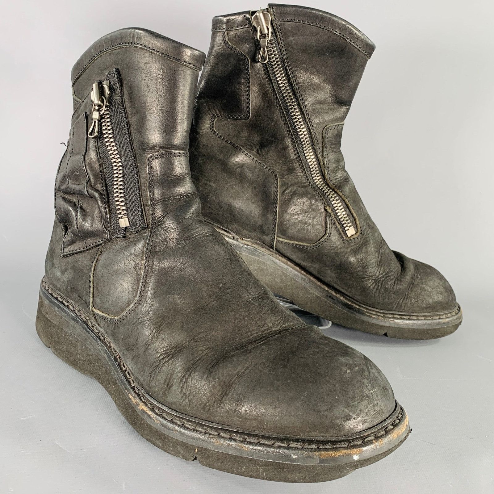 PAUL STUART Size 12 Black Red Textured Leather Lace Up Boots Bruce Shelby Python Red Bottom Square Toe Cowboy Boot – Rock main image 3