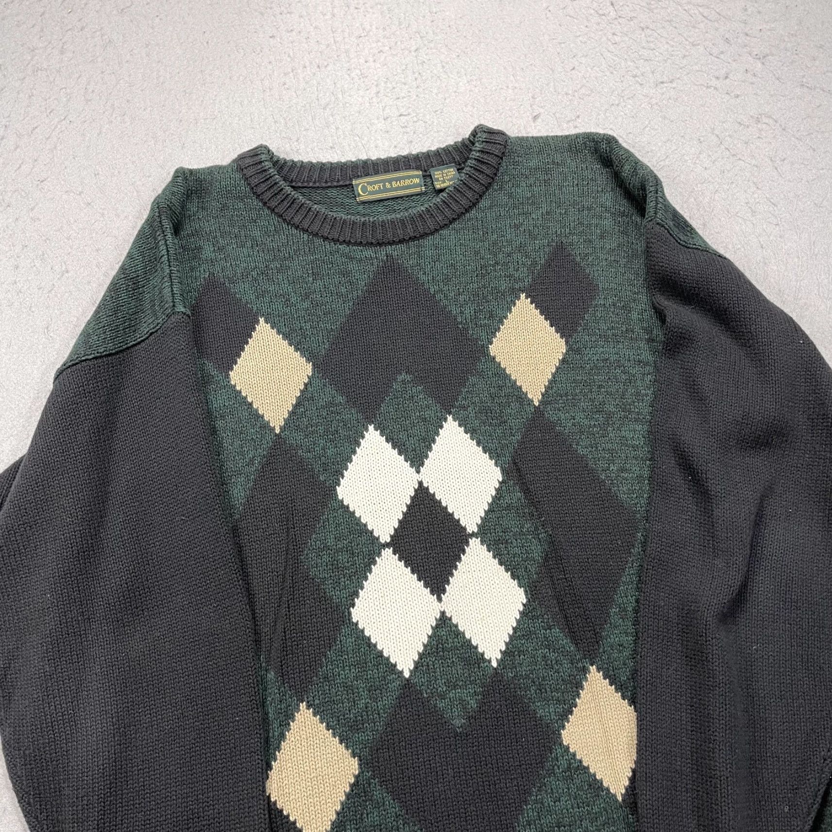 Croft & Barrow VINTAGE Croft & Barrow Sweater Mens L Green Argyle Diamond 100% Cotton Crewneck 90s Size US L / EU 52-54 / 3 - 3 Thumbnail