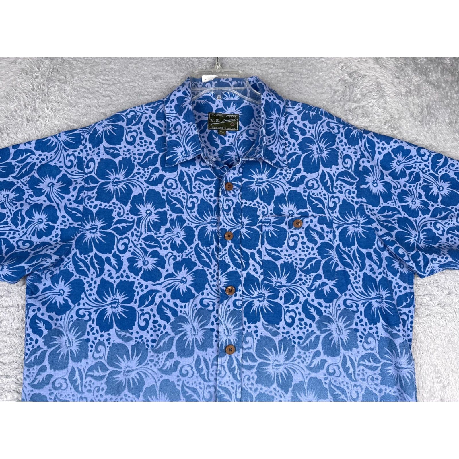 Vintage N.E. Limited Shirt Adult 2XL Blue Ombré Floral Leaf Button Cotton Hawaiian Shirt (N.E. Limited) Size US XXL / EU 58 / 5 - 4 Thumbnail