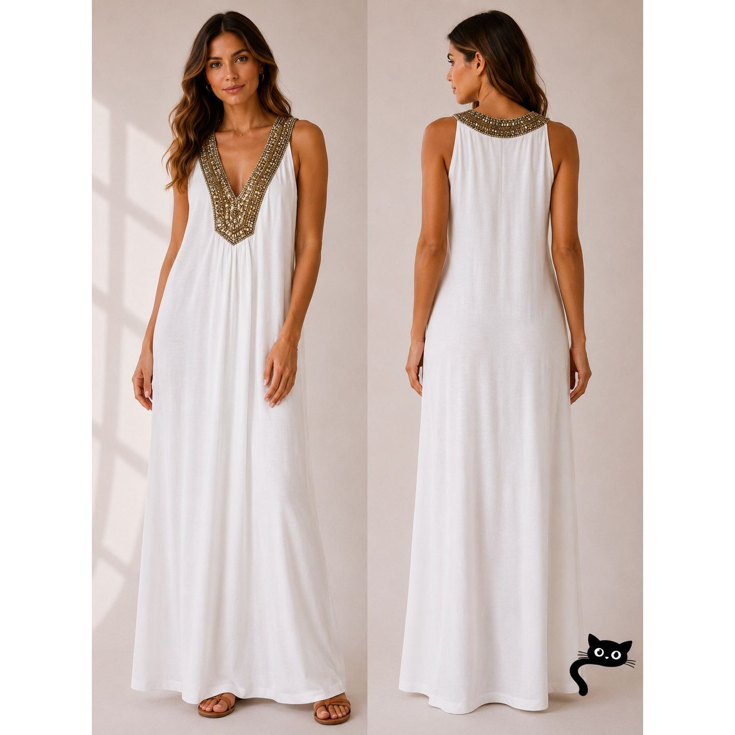 Other NWT Elizabeth Hurley Beach White Jemima Maxi Gold Bead Med Size M / US 6-8 / IT 42-44 - 4 Thumbnail