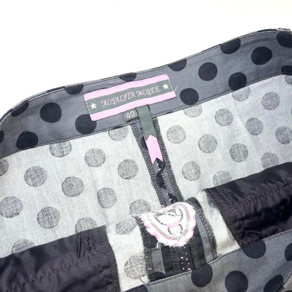 Vintage y2k euro black gray and pink polka dot midi skirt Size 33" - 3 Thumbnail
