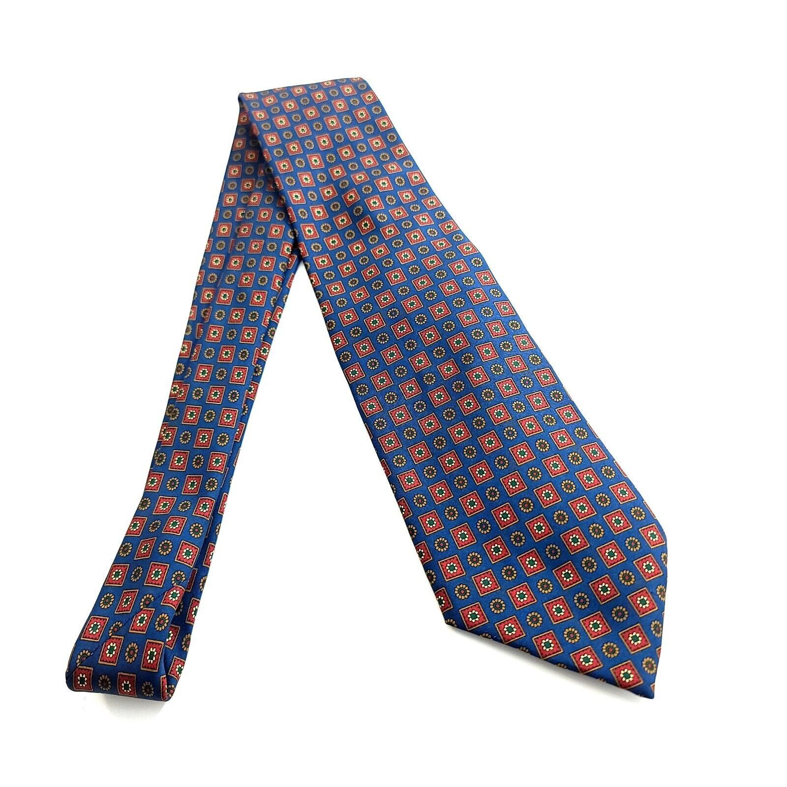 Lands' End Land's End Blue Red Floral Geometric Print Wide Silk Tie Size ONE SIZE - 6 Thumbnail