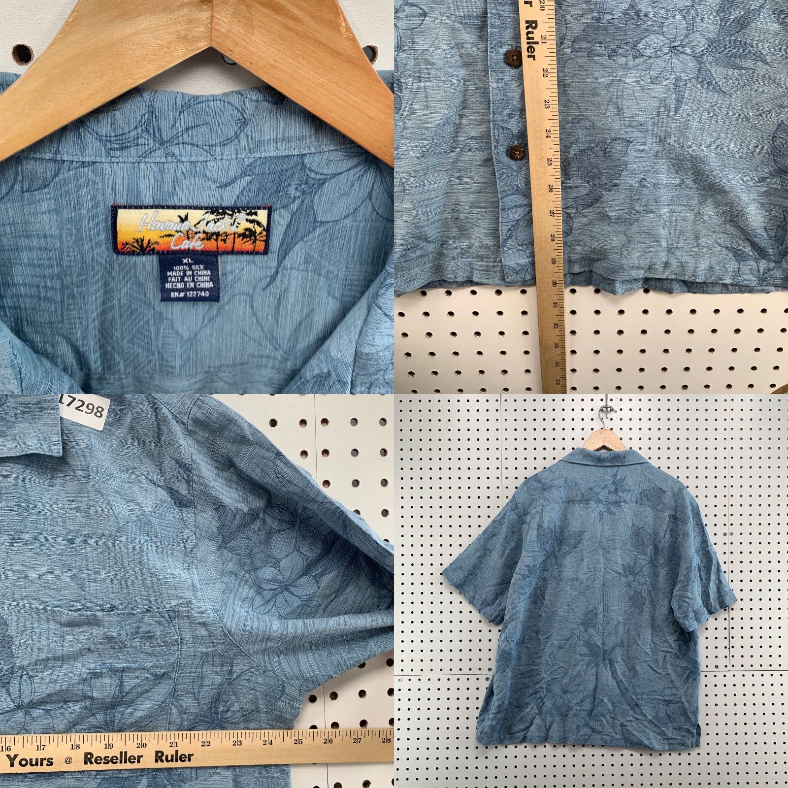 Vintage Havana Jack's Cafe Silk Shirt Adult XL Floral Hawaiian Tonal Flowers Blue Hawaiian 100% Silk Mens Shirt Size US XL / EU 56 / 4 - 8 Thumbnail