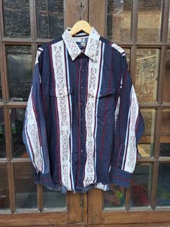 Wrangler, Shirts, Vintage Wrangler 8s 90s Colorful Western Long Sleeve  Button Up Distressed Blue