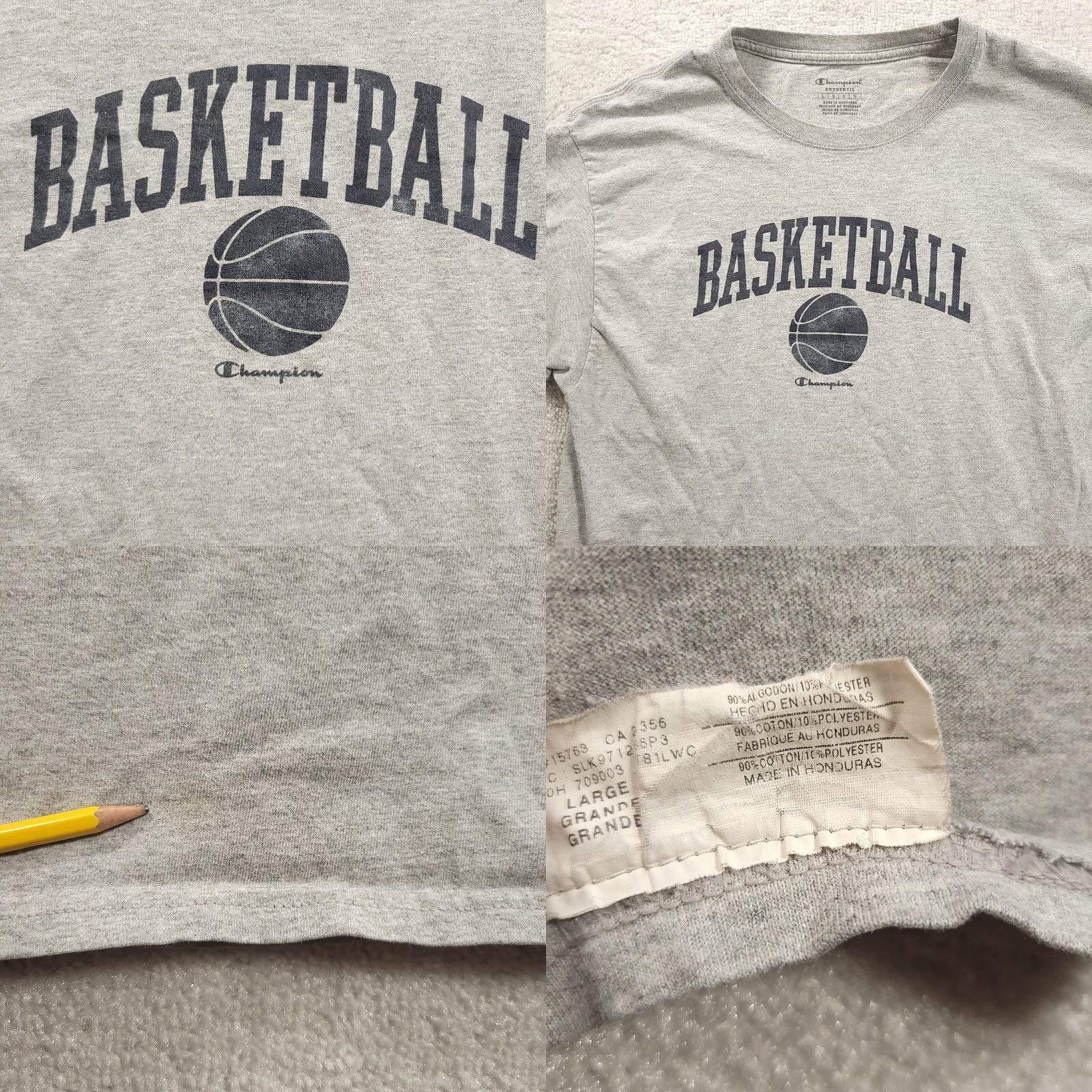 Champion Champion Mens Shirt Large Gray Spell Out Short Sleeve Basketball Logo Shirt Men L Gray 90s Vintage Not N/A Size US L / EU 52-54 / 3 - 8 Thumbnail