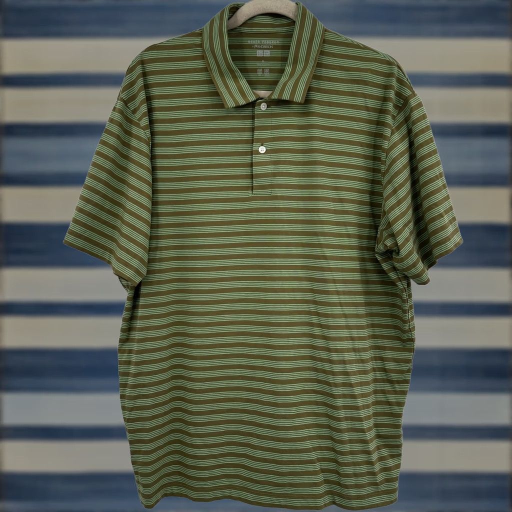 Uniqlo Uniqlo AIRism Polo Shirt Brown Green XL Tennis Roger Federer JW Anderson Striped Size US XL / EU 56 / 4 - 1 Thumbnail