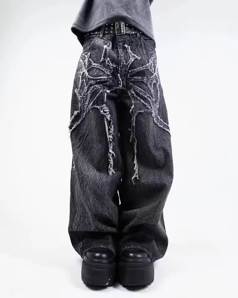 Japanese Brand Thorn Distressed Butterfly Baggy Denim Jeans Size US 31 - 1 Thumbnail