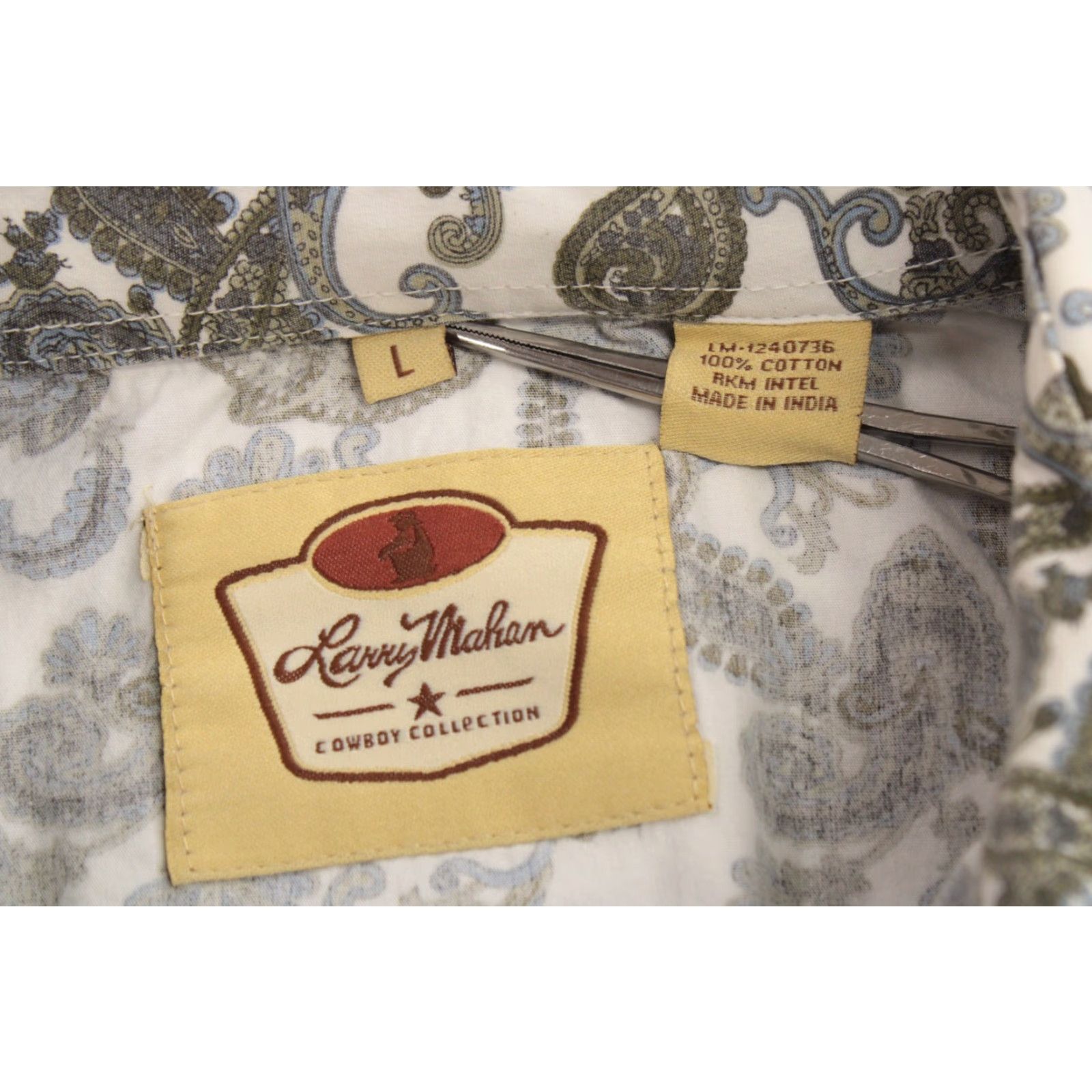 Vintage LARRY MAHAN Shirt Men's Large White Green Paisley Cowboy Pearl Snap Western Size US L / EU 52-54 / 3 - 7 Thumbnail