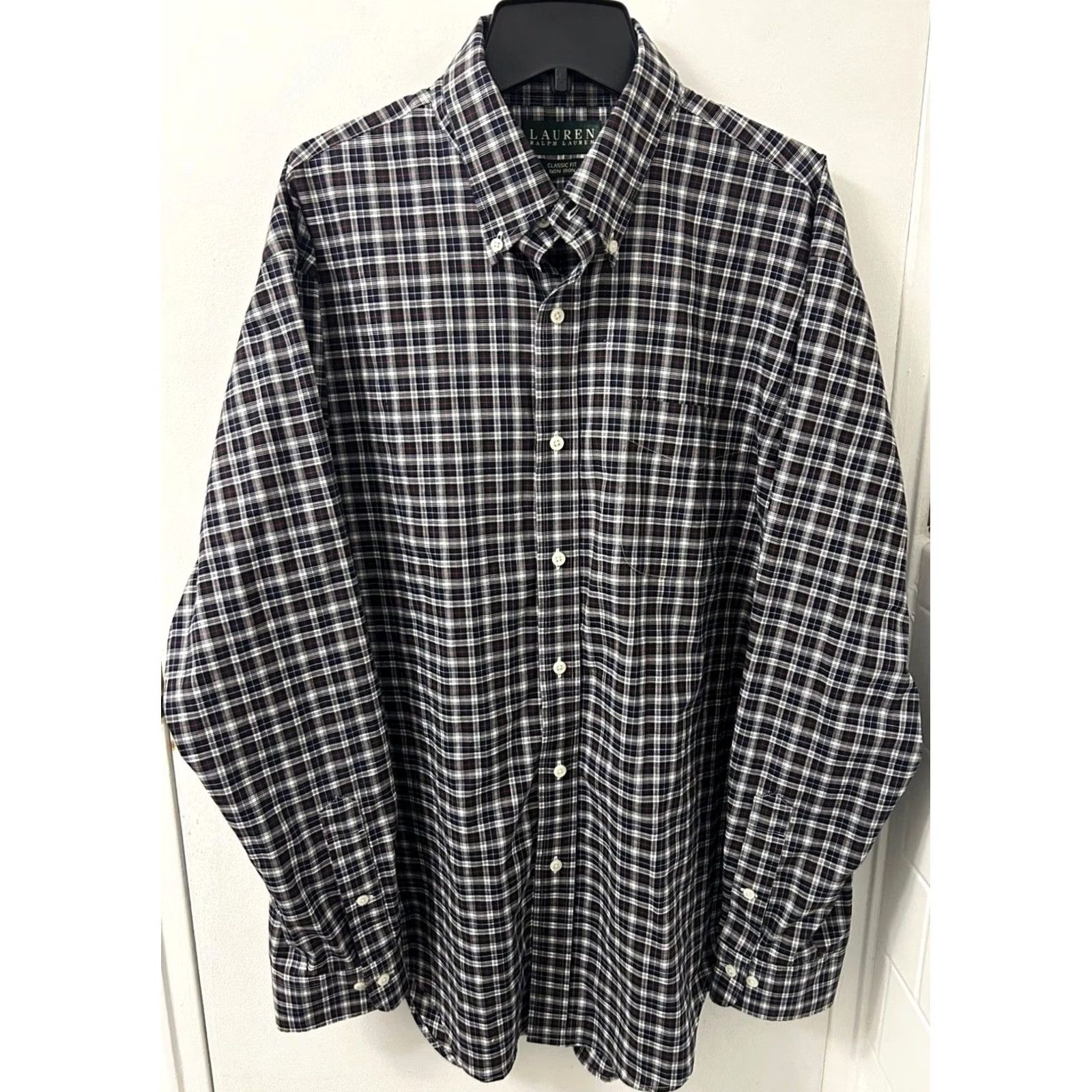 Ralph Lauren Lauren Ralph Lauren Shirt Mens 17 Black Plaid Oxford Classic Non-Iron Long Sleeve Button-Down Collar Size US XL / EU 56 / 4 - 2 Thumbnail