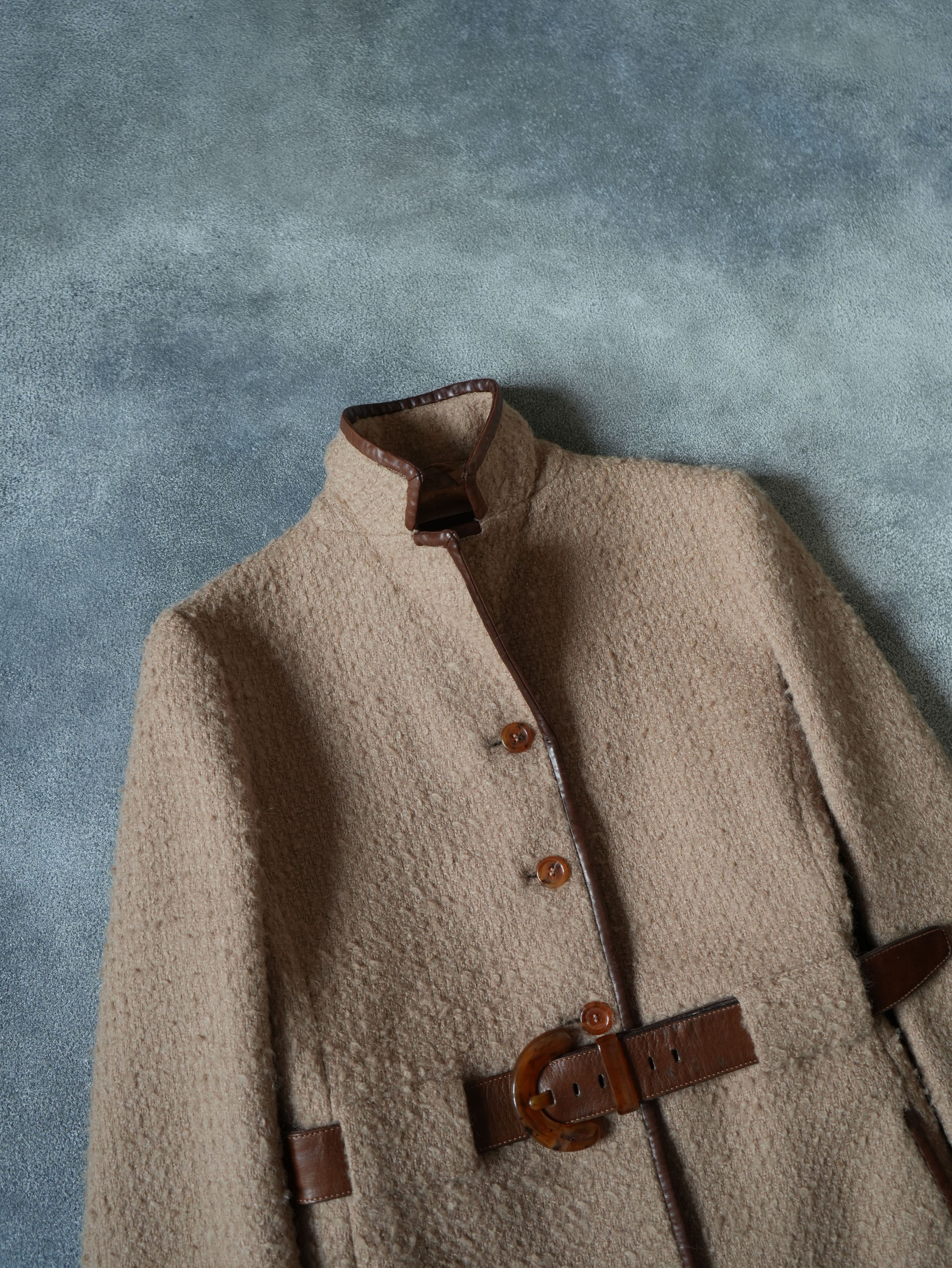 Prada F/W 1996 Prada Carolyn Bessette Kennedy Leather / Wool Coat Size L / US 10 / IT 46 - 9 Thumbnail