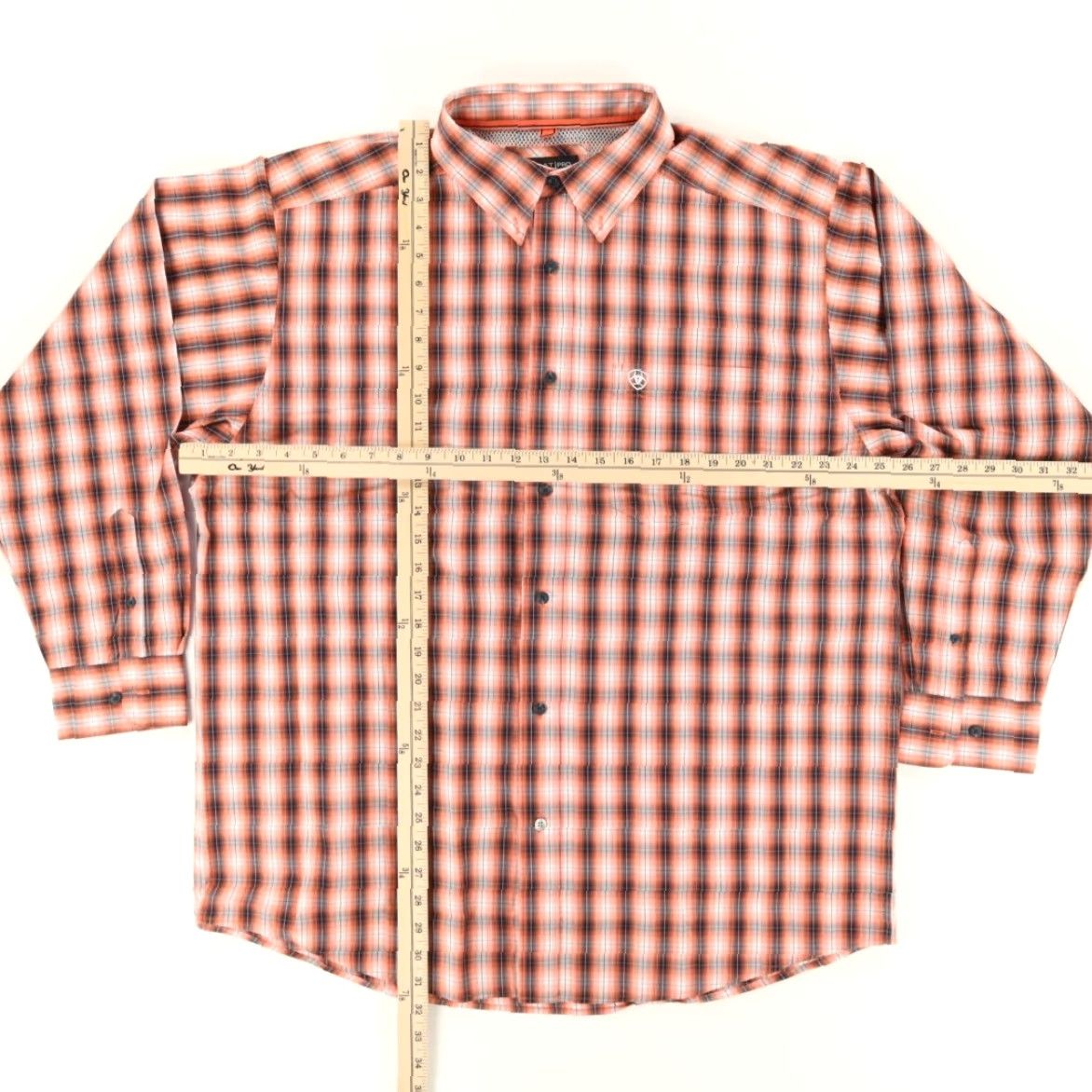 Ariat Ariat Pro Series Plaid Button Down Shirt Blaze Orange Men's XL Shirt Mens XL Blaze Orange Plaid Pro Series Cotton Blend Long Sleeve Button Down Shirt Size US XL / EU 56 / 4 - 3 Thumbnail