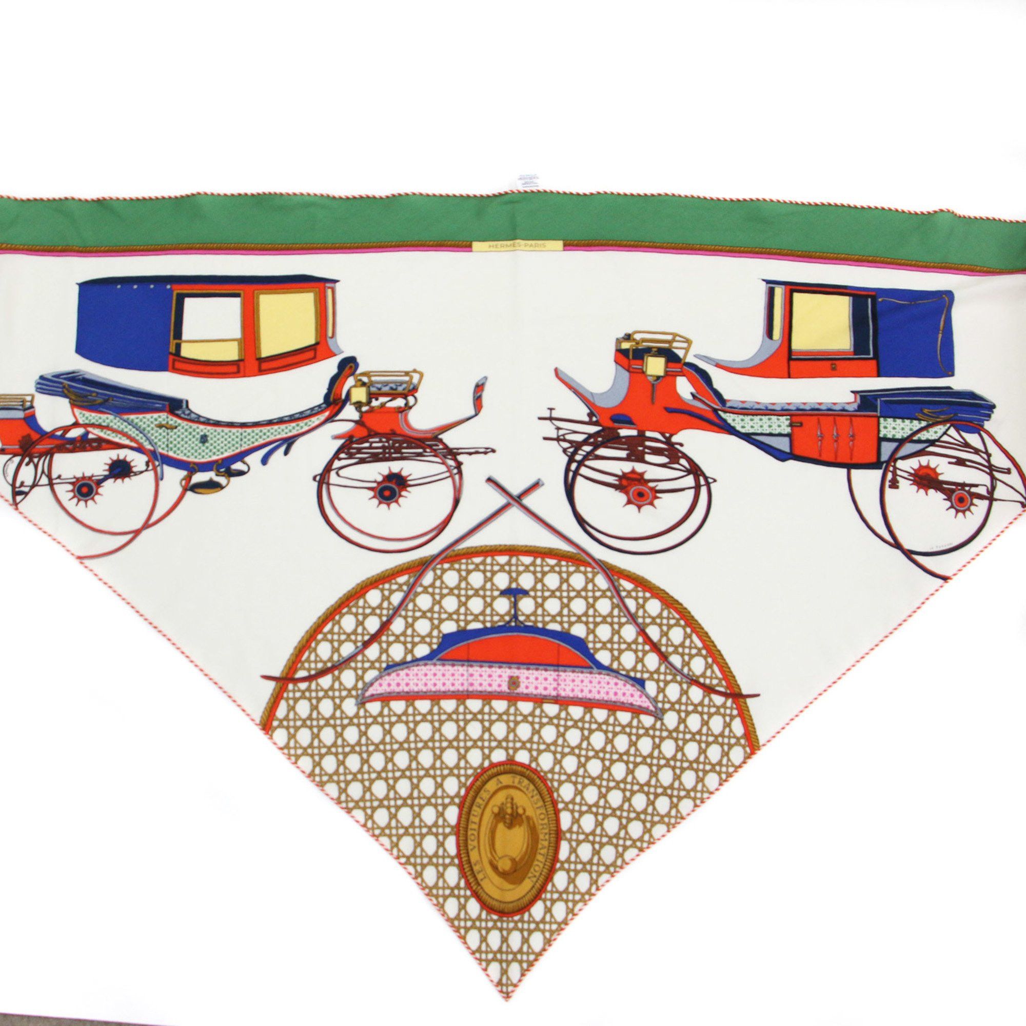 image of Hermes Muffler/scarf Triangle Jean Folding Top Carriage Cashmere Silk Cashier 23 Years Vert Mousse 
