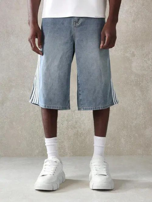 Jean Washed Y2k Shorts Jorts jeans Stripe Size US 30 / EU 46 - 2 Thumbnail