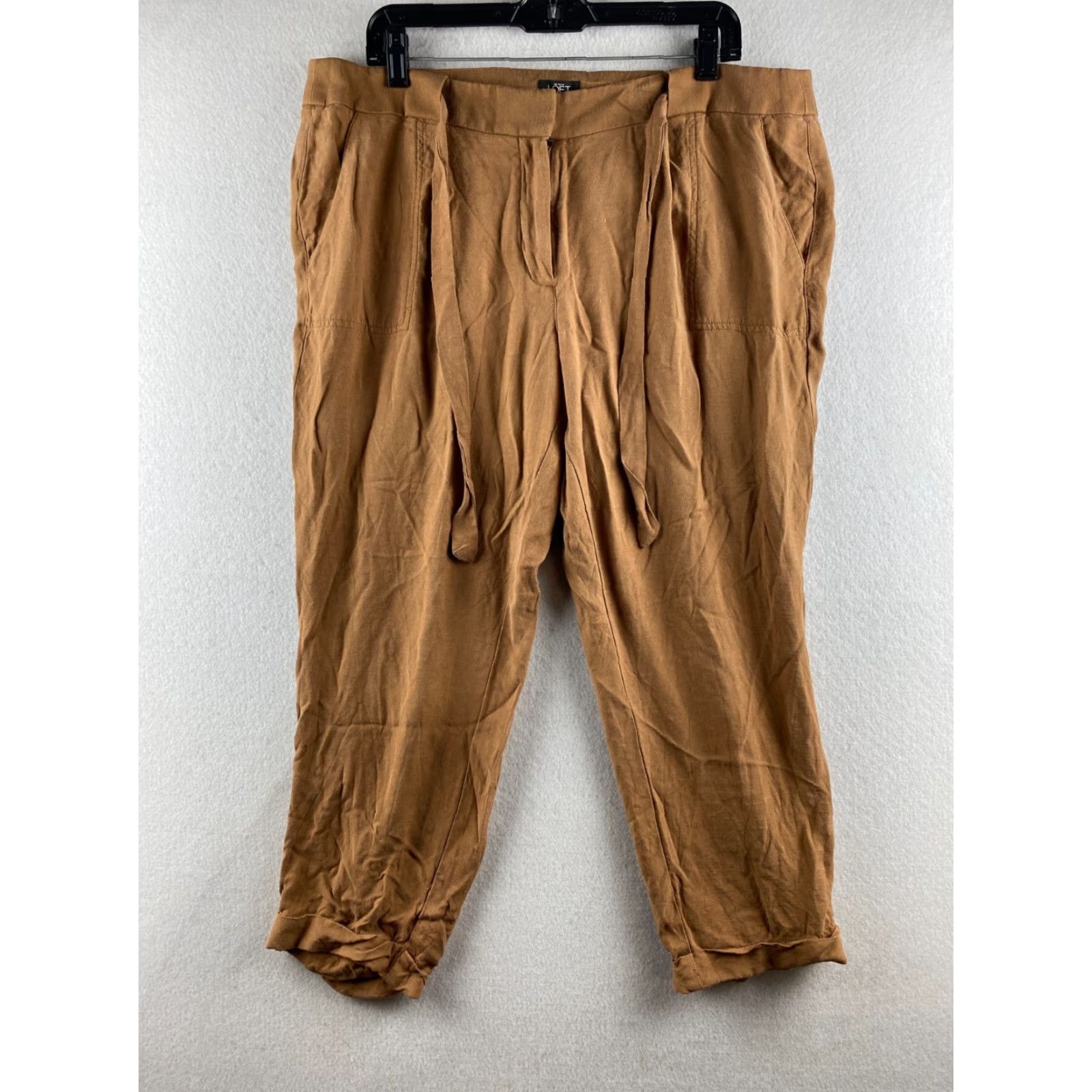 Ann Taylor VINTAGE Ann Taylor Loft Pants Womens 14 Brown Paperbag Ankle Cuffed Tie Front Casual Size 36" / US 14 / IT 50 - 2 Thumbnail