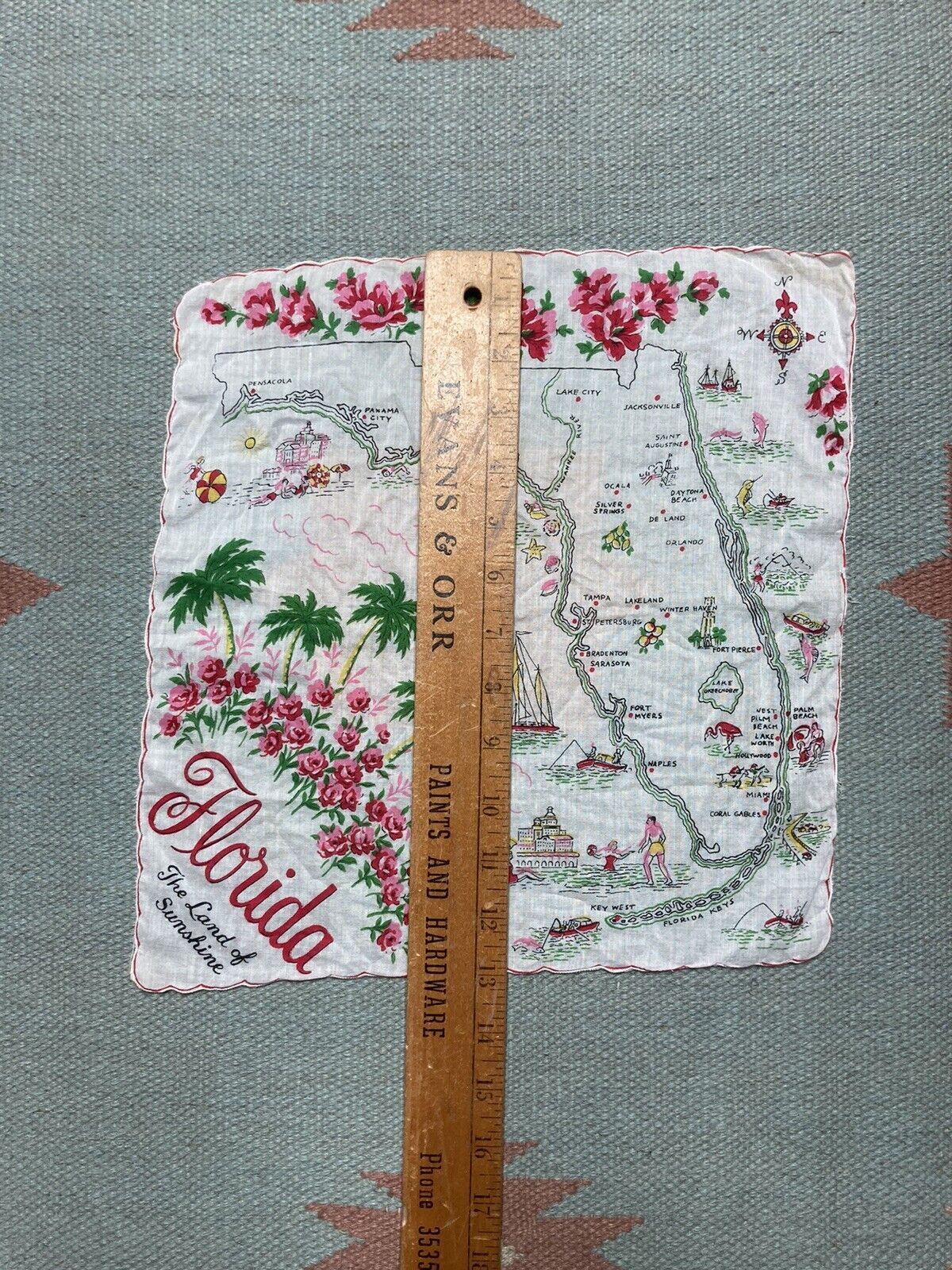 Vintage 1950s Florida souvenir hanky handkerchief bandana pre Disney Size ONE SIZE - 7 Thumbnail