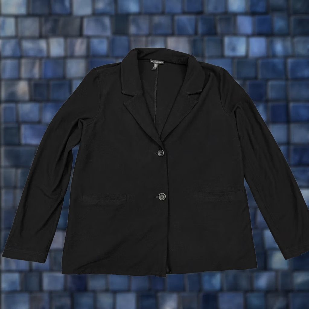Eileen Fisher Eileen Fisher Blazer Womens M Black Knit Two-Button Stretch Workwear Jacket Size M / US 6-8 / IT 42-44 - 1 Thumbnail
