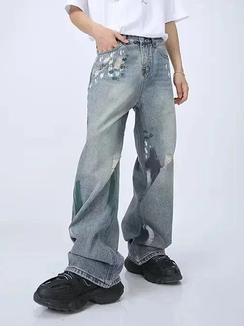 Designer × Vintage distressed grunge faded paint baggy jeans Size US 28 / EU 44 - 2 Thumbnail