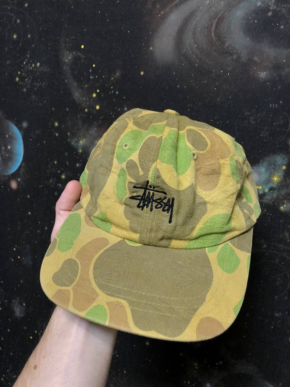 Vintage STUSSY Jacquard Camouflage Camo Low Adjustable Cap Vintage
