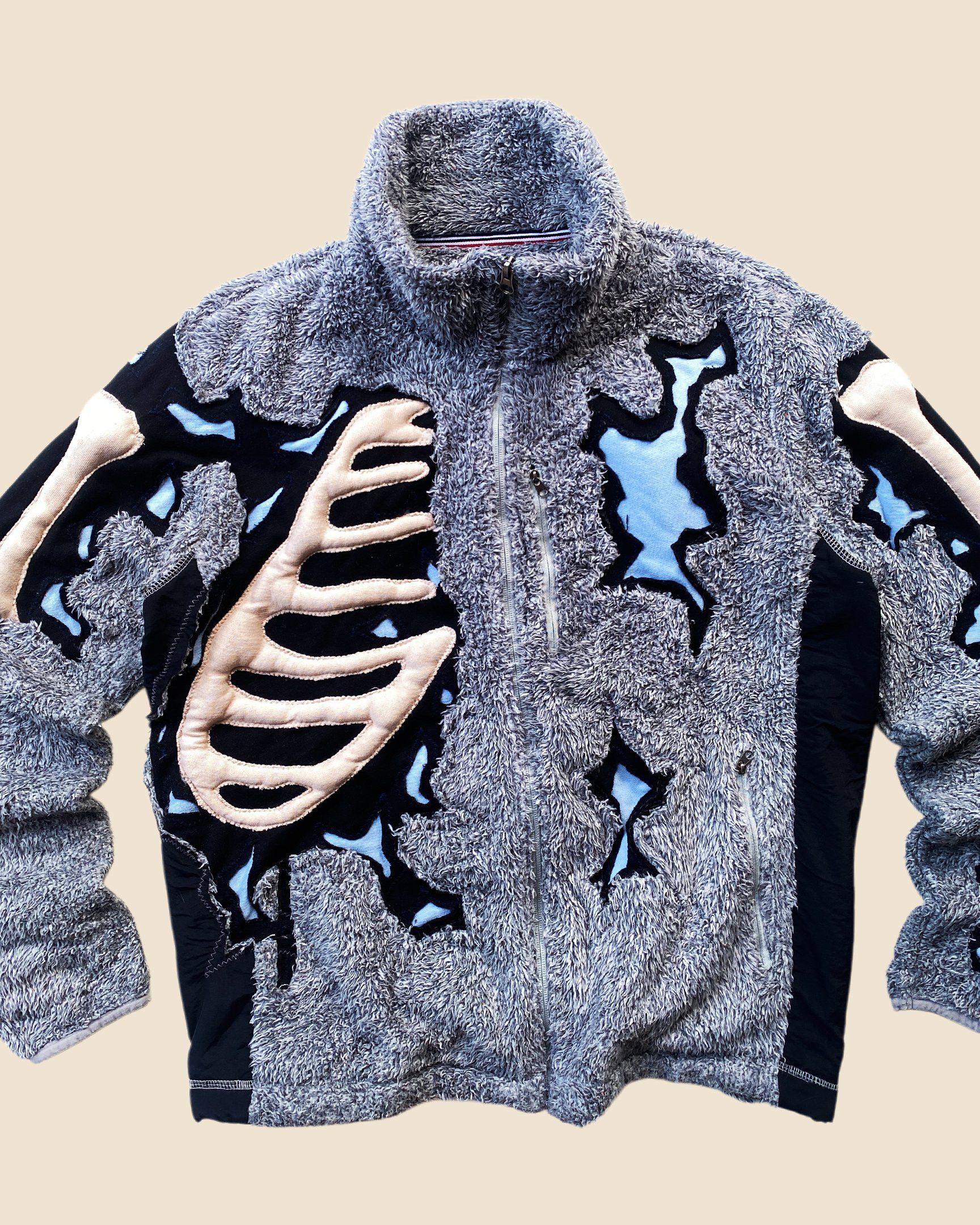 Handmade 1 OF 1 REWORKED CRACKY 3D PUFF SKELETON SHERPA JACKET SIZE M Size US M / EU 48-50 / 2 - 2 Thumbnail
