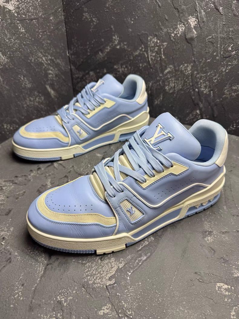 Louis Vuitton LV Trainer White & Blue Leather Panel Sneakers Q10 Size US 8.5 / EU 41-42 - 2 Thumbnail