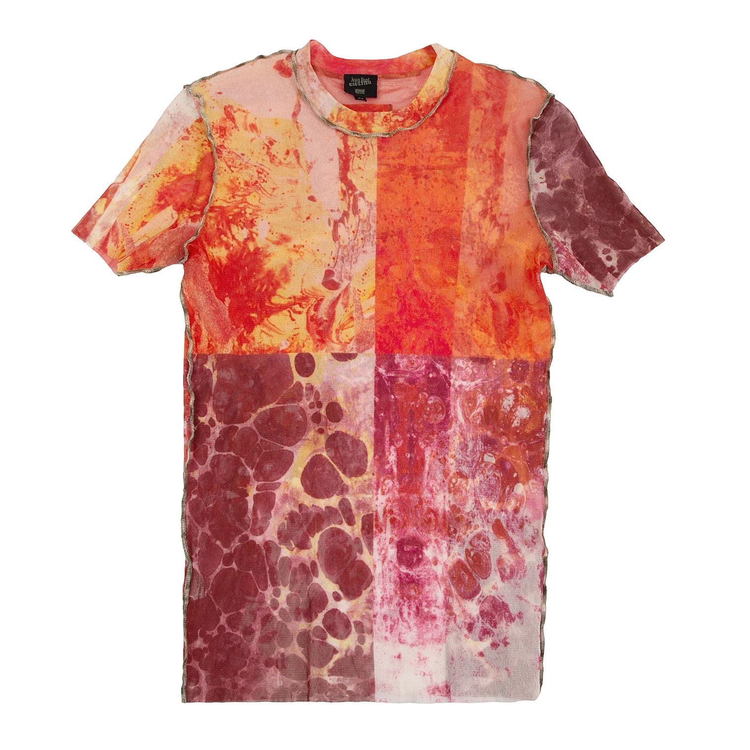 Jean Paul Gaultier Inside-Out Print Power Net T-Shirt in Orange Pink Size US M / EU 48-50 / 2 - 1 Thumbnail