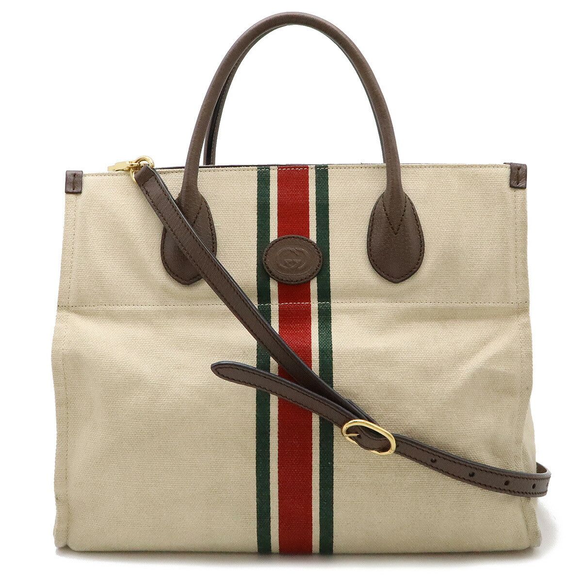 Gucci Gucci Canvas Leather Sherry Line 2Way Tote Bag 657422 Canvas Shoulder Bag 657422 in Beige, Women's