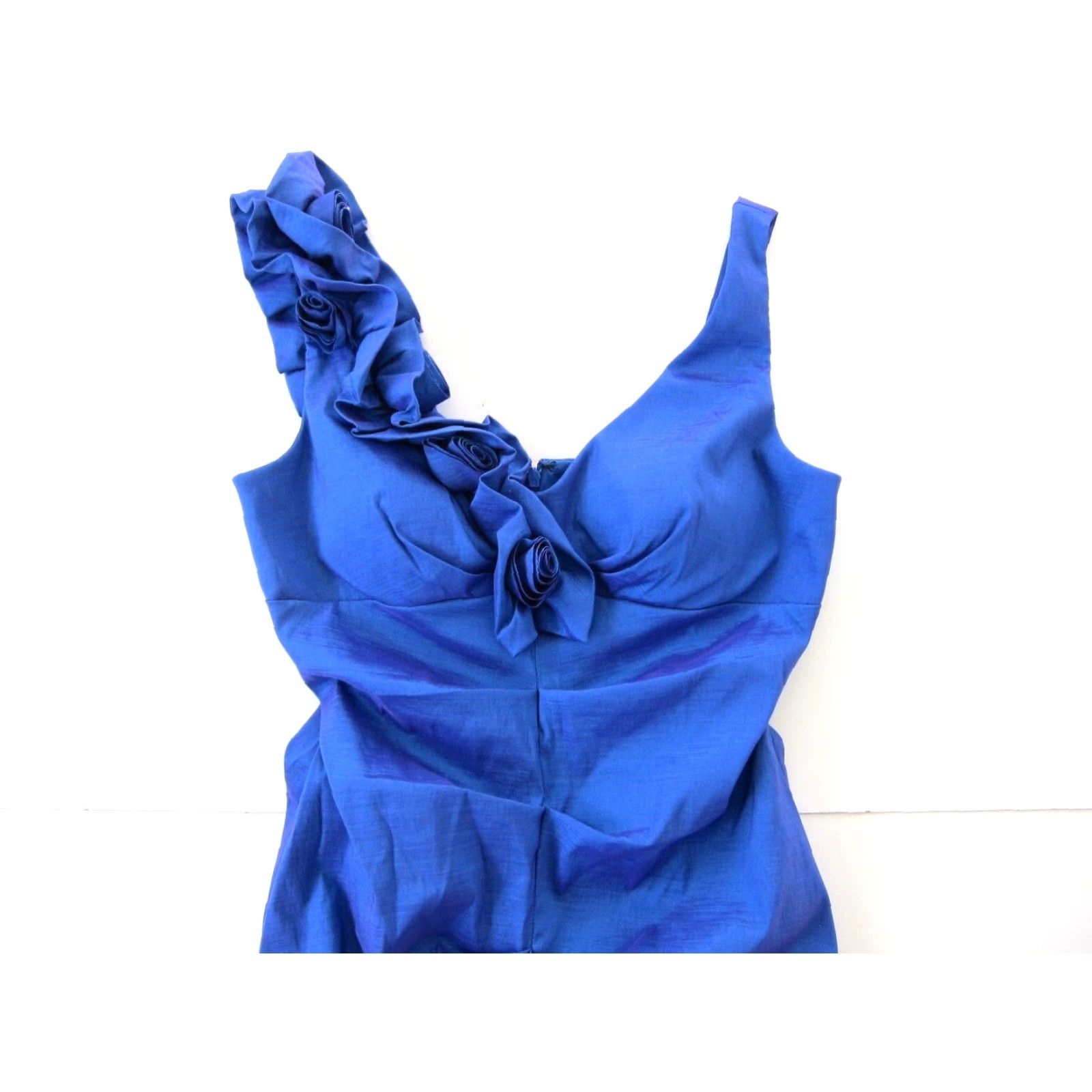 Vintage VINTAGE S.L. Fashions Blue Satin Stretch Floral Bodycon Tank Party Prom Dress 12 Size XL / US 12-14 / IT 48-50 - 3 Thumbnail