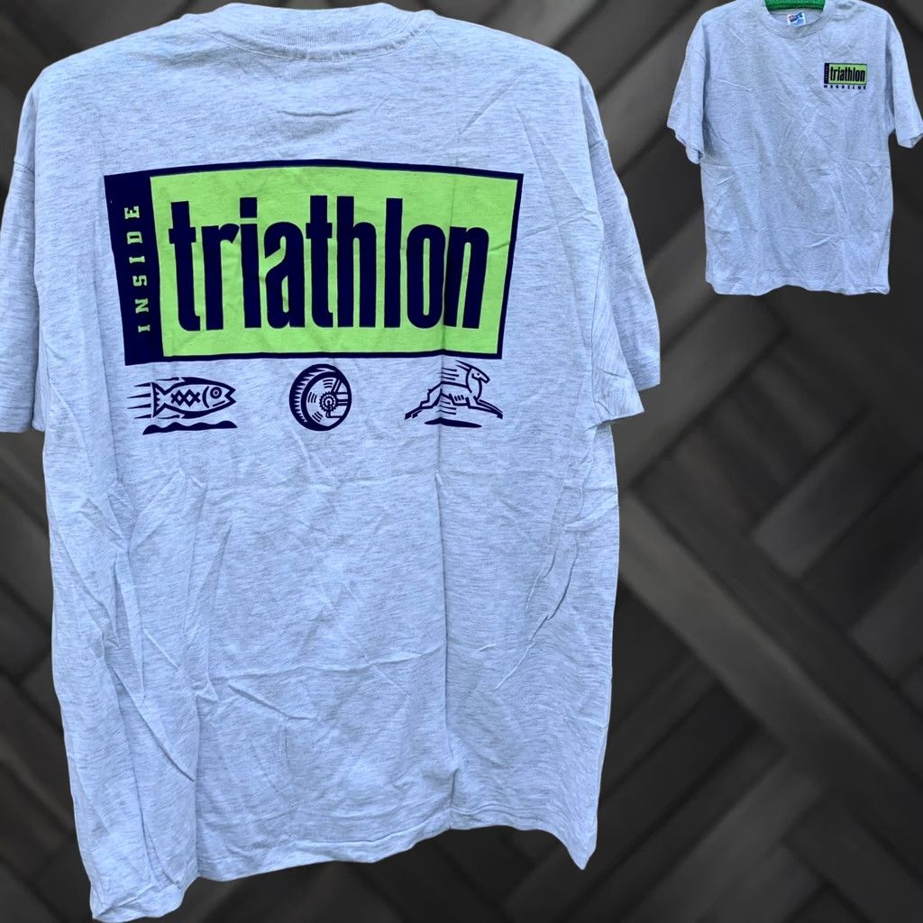Hanes VINTAGE Hanes Beefy-T T-Shirt Mens Short Sleeve Crew Neck Gray Cotton Size L 1990s Inside Triathlon Magazine Graphic Print Size US L / EU 52-54 / 3 - 1 Thumbnail