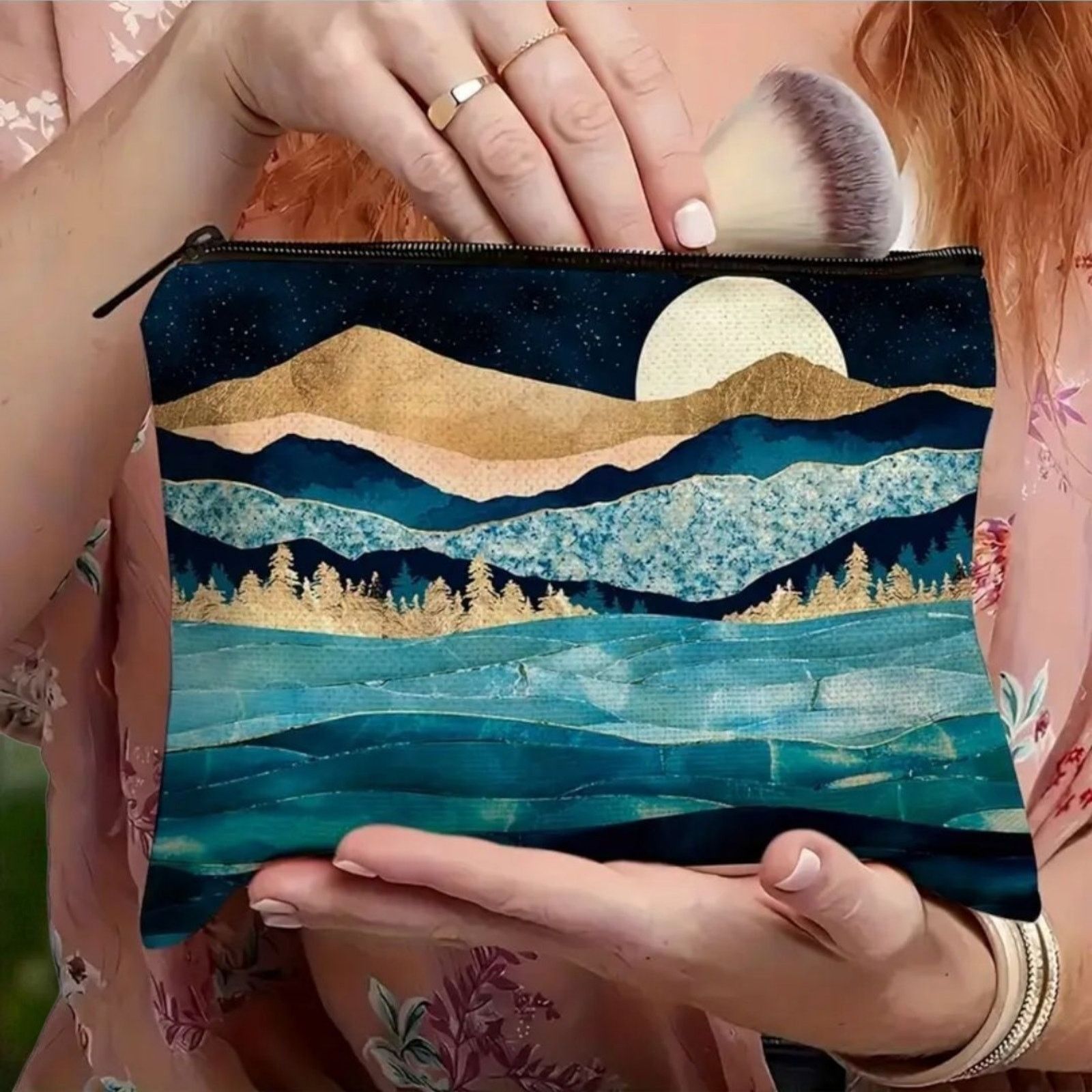 Other Mountain Landscape Zipper Cosmetic Pouch - Blue Makeup Bag Size ONE SIZE - 1 Thumbnail