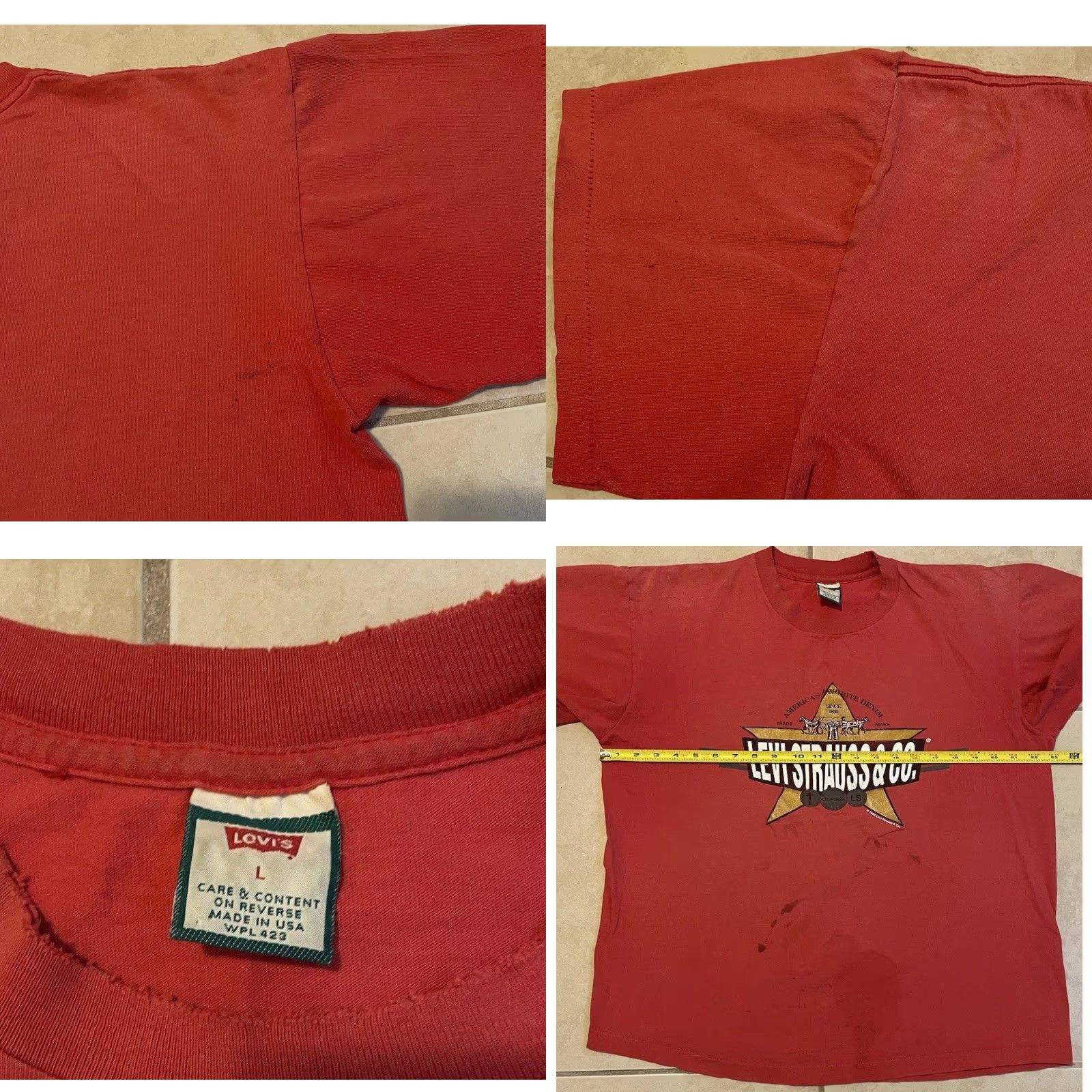 Vintage VINTAGE Levi’s Shirt Men's M Red 90s Boxy Distressed Trucker Grunge 501 USA Single Stitch Size US M / EU 48-50 / 2 - 10 Thumbnail