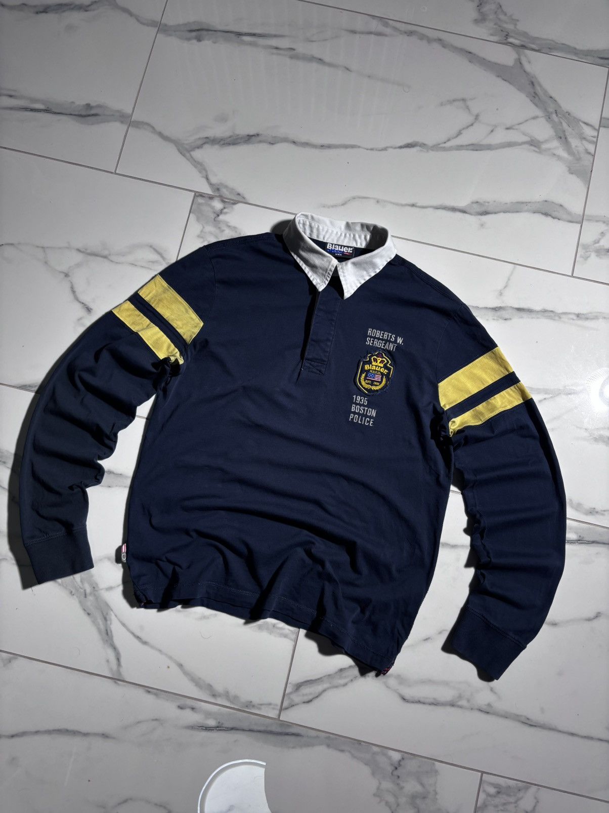Rugby Ralph Lauren Blauer USA Boston Police Rugby Polo Long Sleeve Patch Work Size US L / EU 52-54 / 3 - 1 Thumbnail