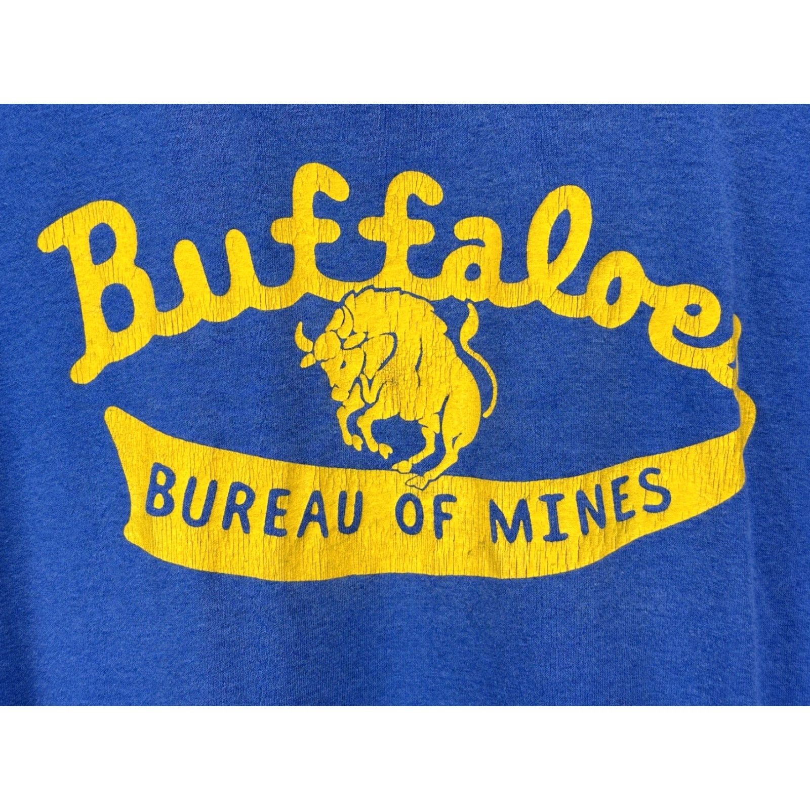 Vintage VINTAGE Screen Stars T-Shirt Mens Blue X-Large Short Sleeve Cotton Solid Buffaloes Bureau Of Mines Mens Size US XL / EU 56 / 4 - 2 Thumbnail