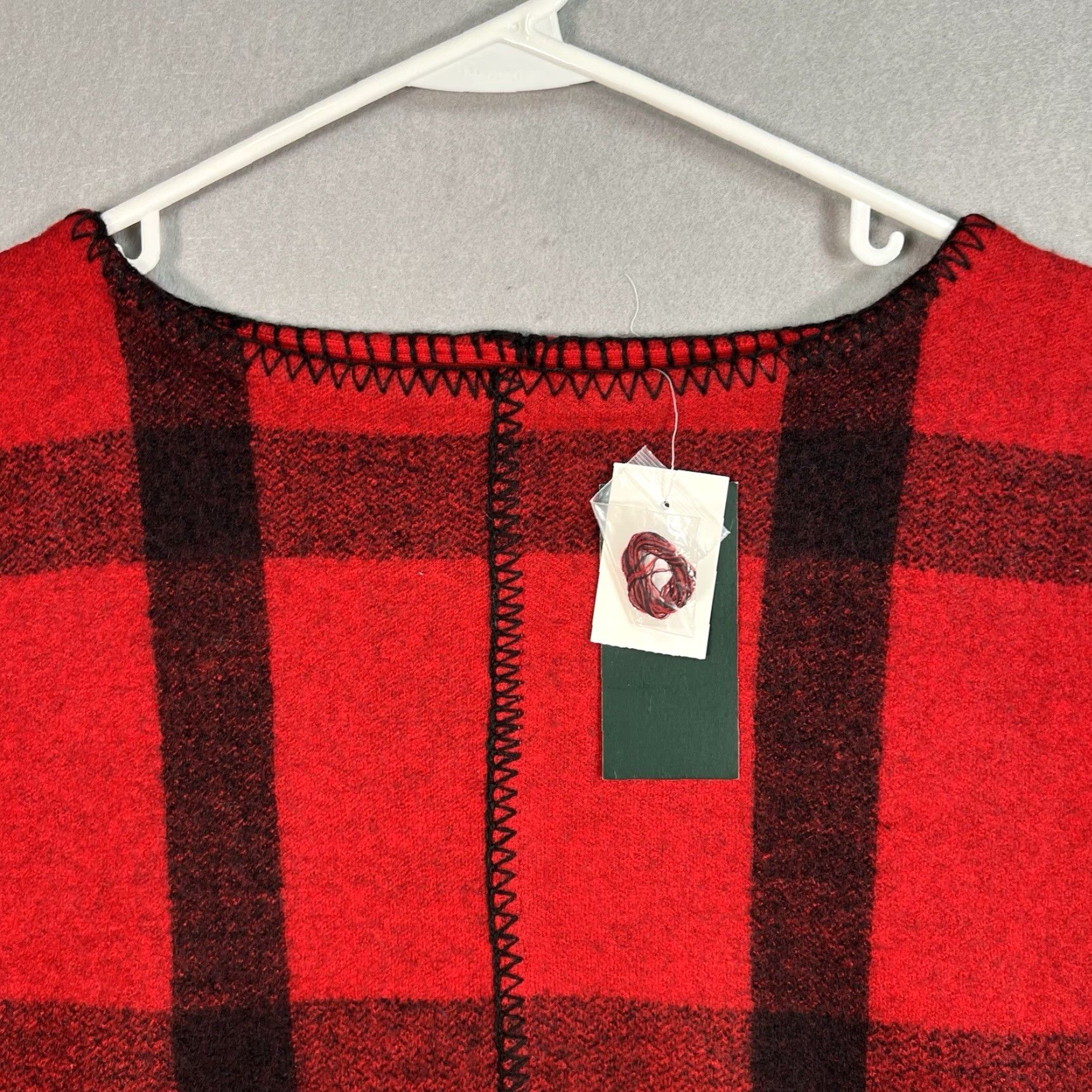Ralph Lauren NWT! Lauren Ralph Lauren S/ M Red Plaid Fringe Poncho Cape Pullover Wool Blend Size S / US 4 / IT 40 - 2 Thumbnail