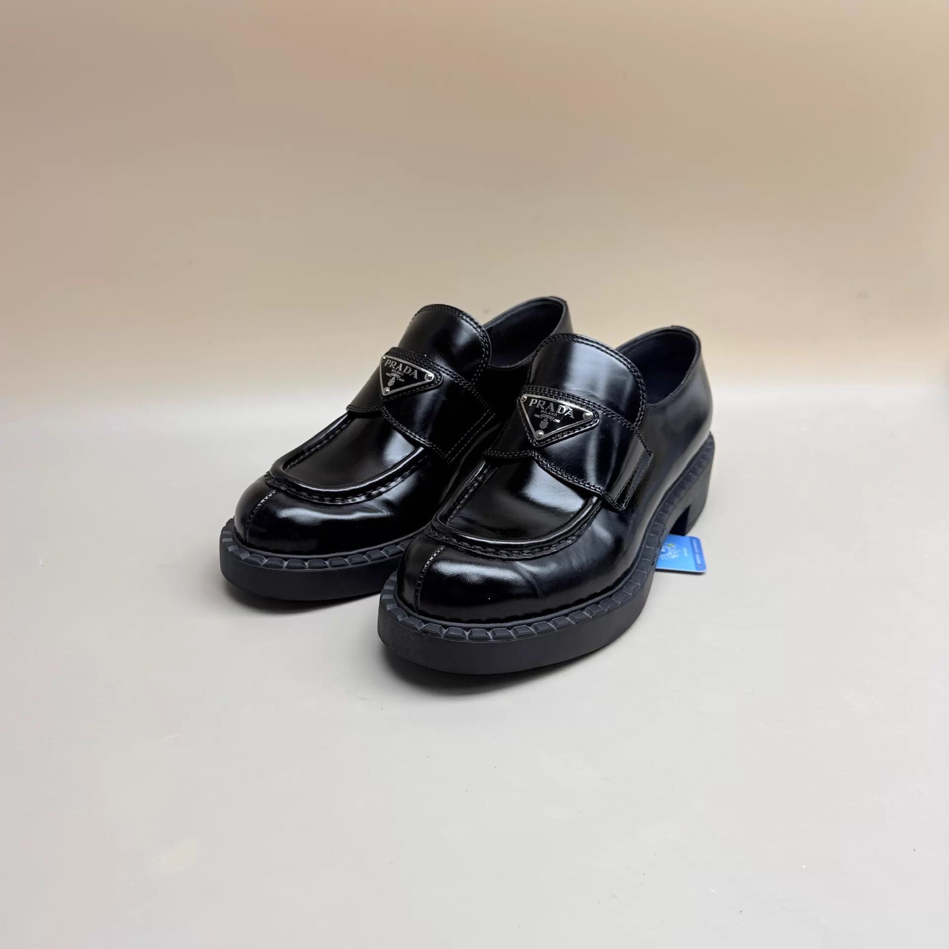 Prada Prada Black & Silver Tri Logo Loafers 35.5 99 New Size US 5 / IT 35 - 1 Thumbnail
