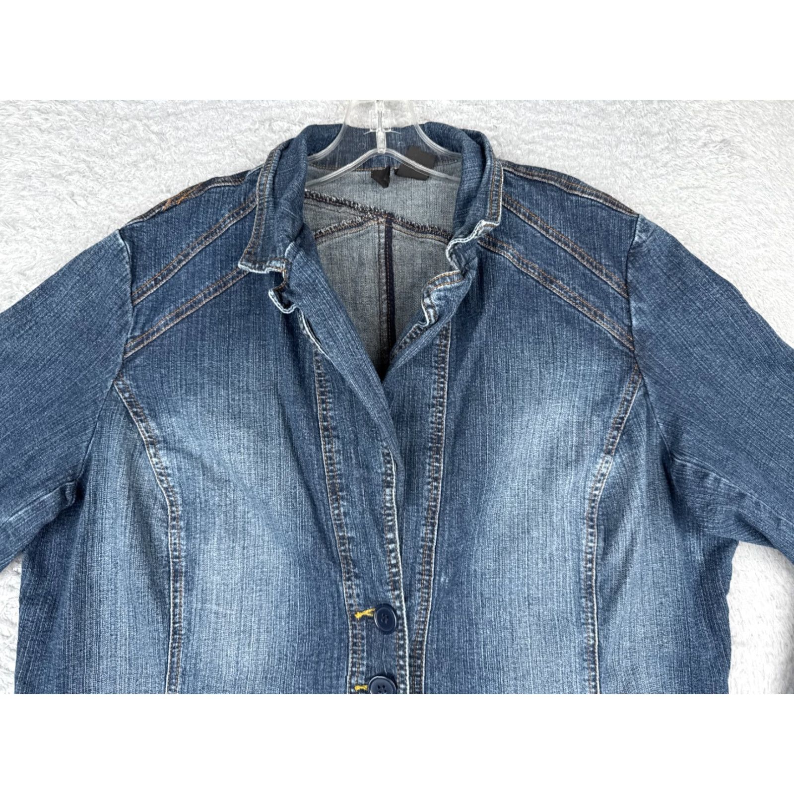 Vintage Mixit Jacket Womens 22W Denim Blue Button Cotton Blend Casual 80s 90s Classic Fashion Size 40" / US 18 - 4 Thumbnail