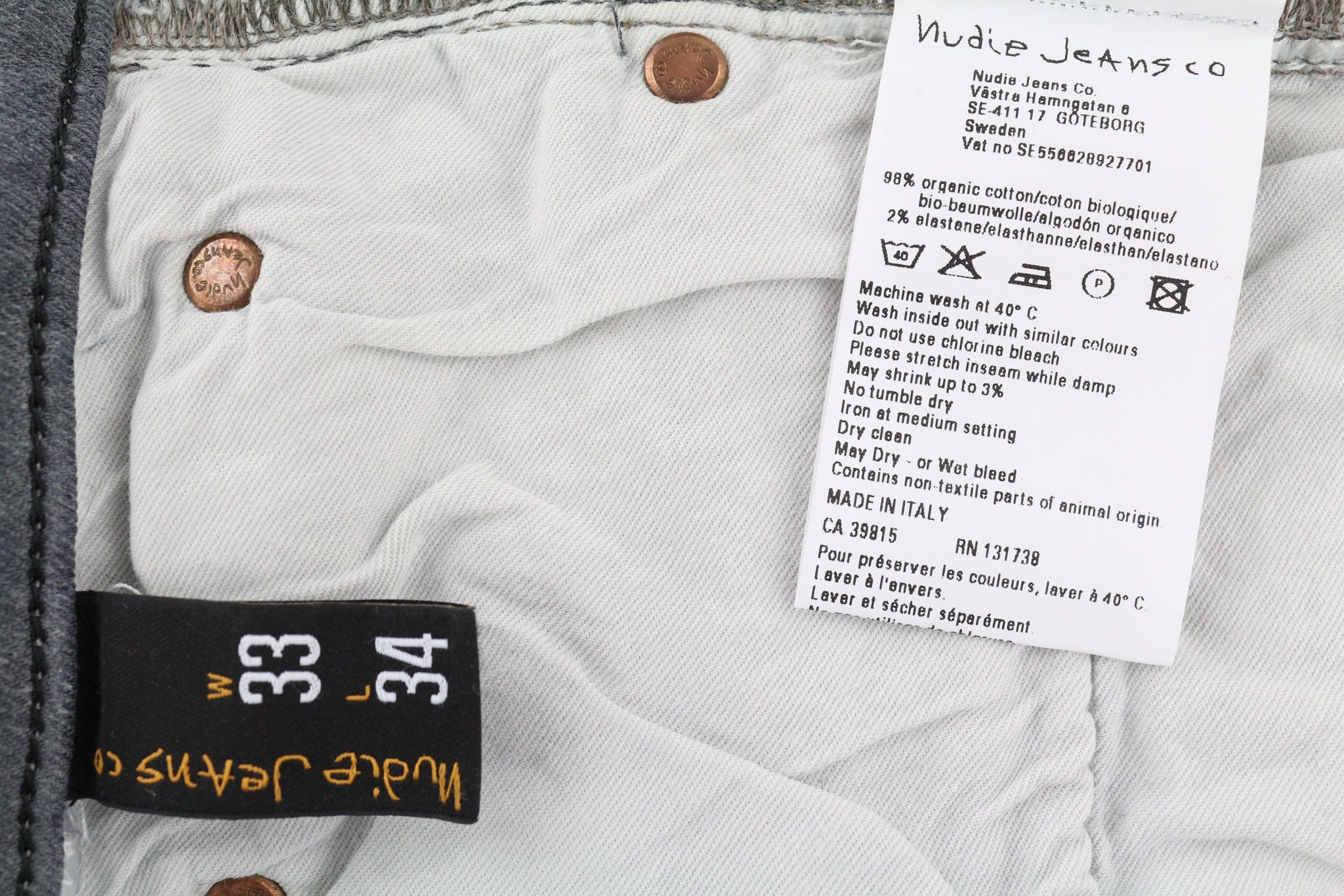 Nudie Jeans TIGHT LONG JOHN W33/L34 Organic Charcoal Zip Fit 80706 Size US 33 - 6 Thumbnail