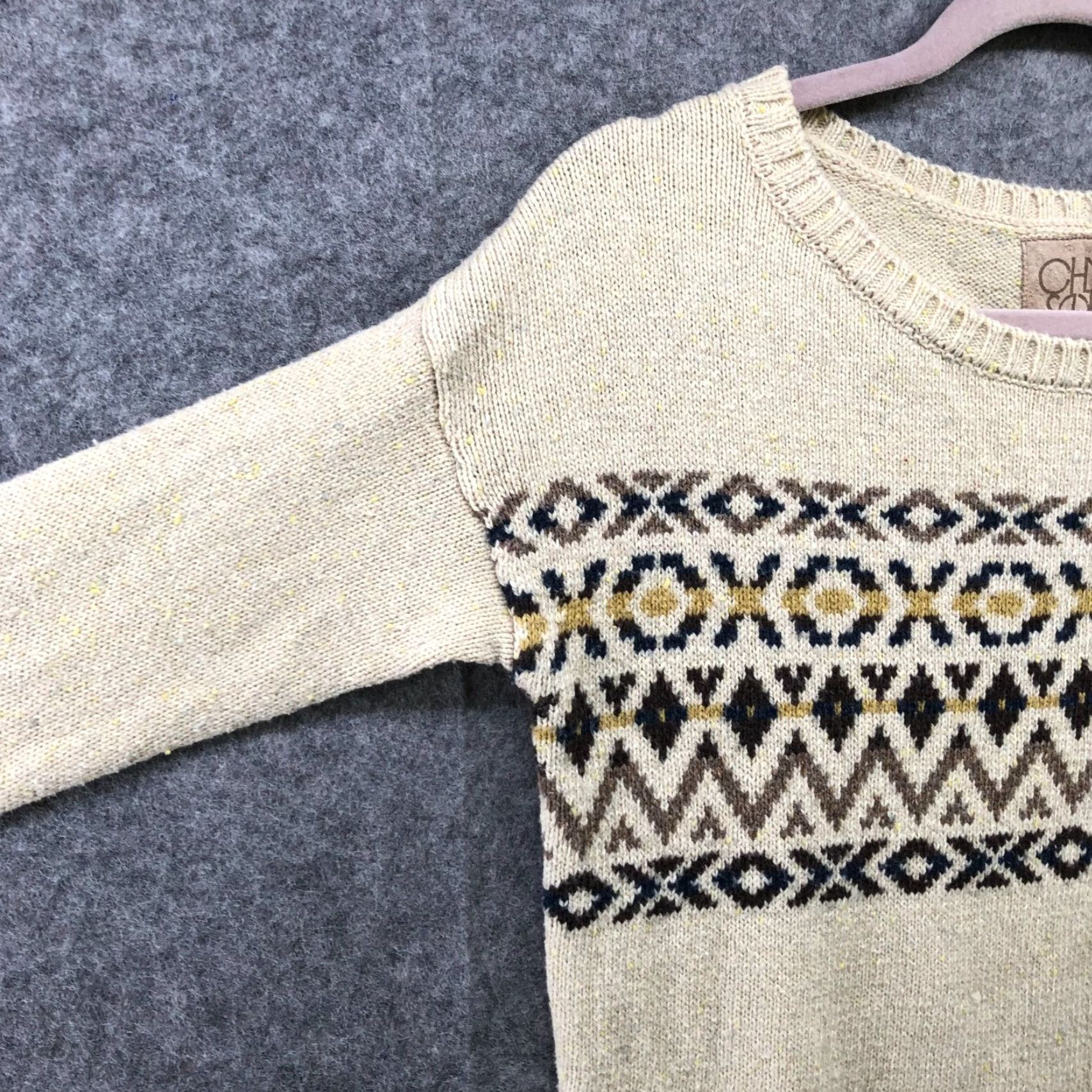 Vintage Chaser Sweater Womens XS Beige Cream Fair Isle Knit Crewneck Cotton Blend Size XS / US 0-2 / IT 36-38 - 5 Thumbnail
